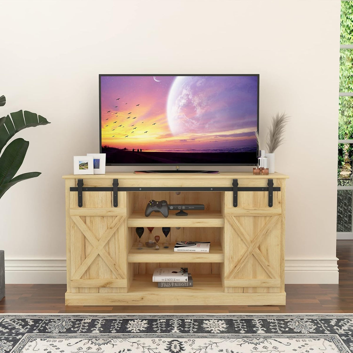 Modern Farmhouse Sliding Barn Door TV Stand up to 60 Inches G51033