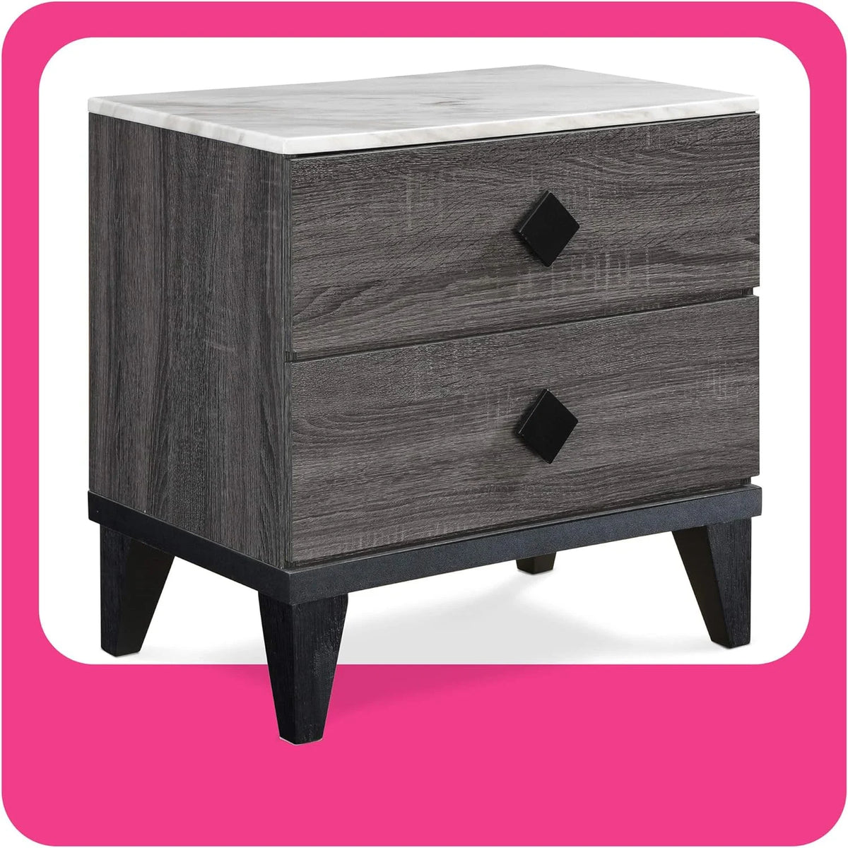 2 Drawer Gray Marble Top Side Table J80720