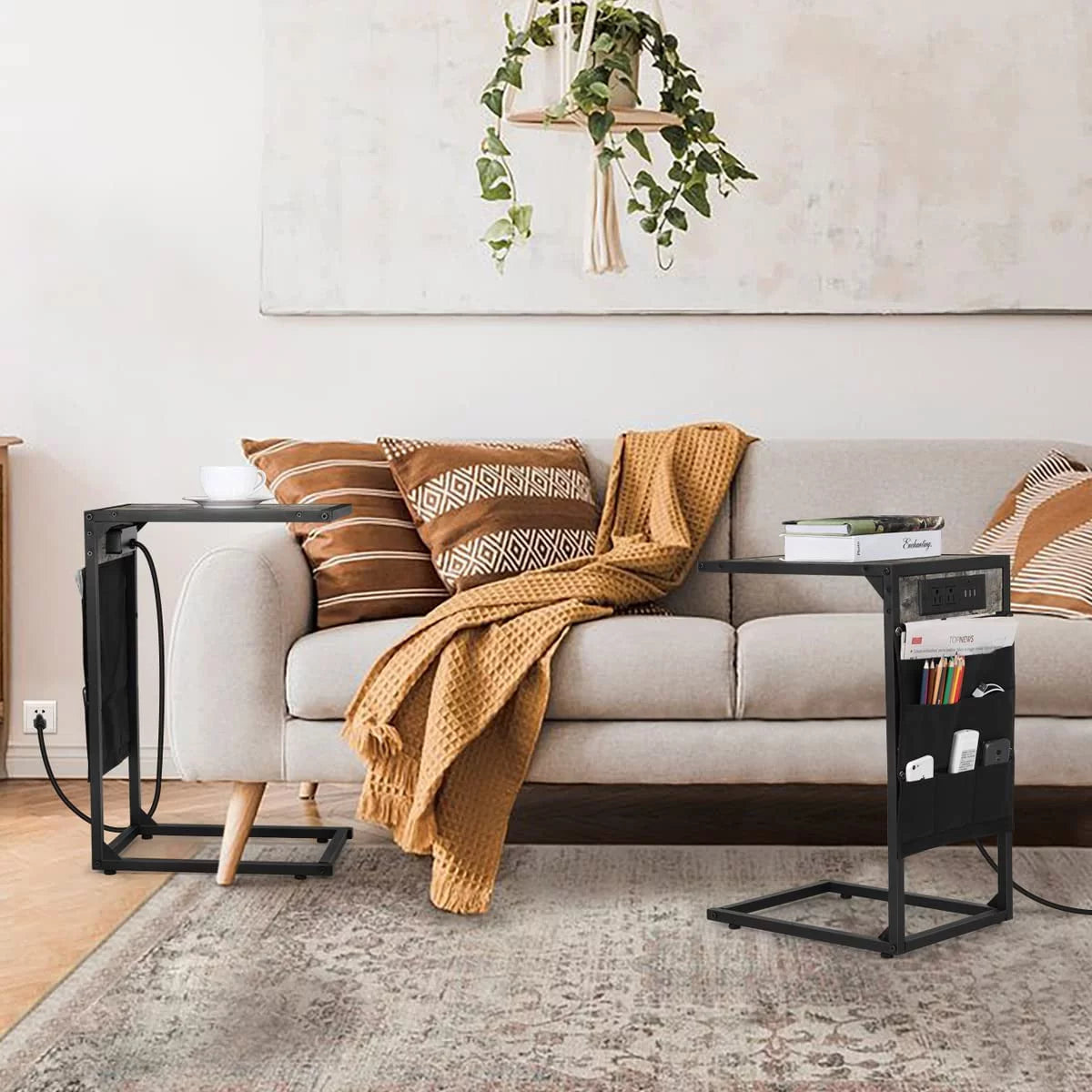 C Shaped End Table Set of 2 with Charging Station L425754