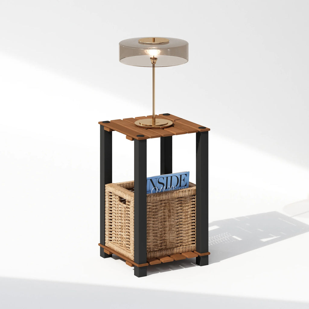 2-Tier Wood Slat Square End Table with Open Shelves S194334