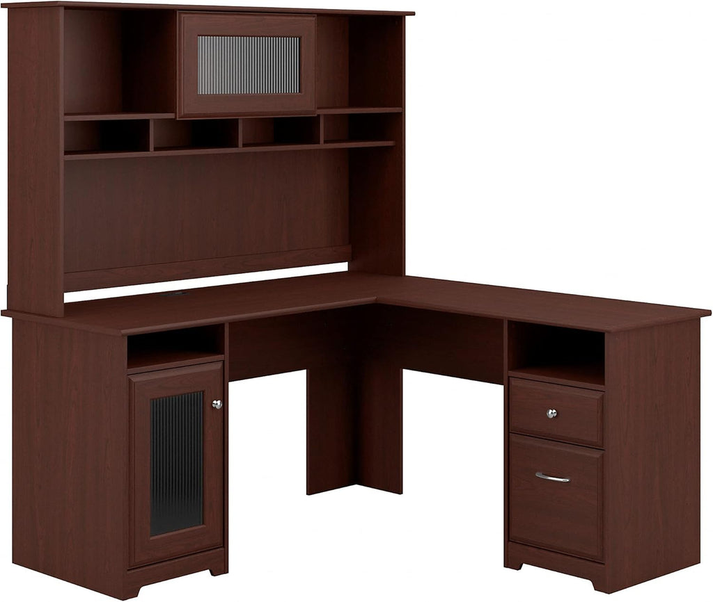 L Shaped Desk with Hutch in Espresso Oak J63349