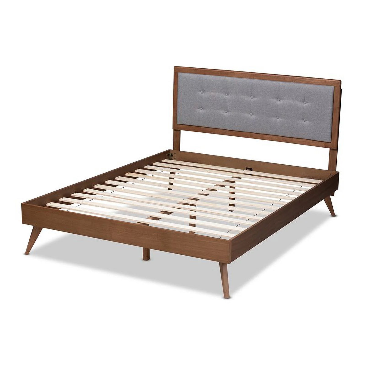 Mid-Century Wood and Fabric King Platform Bed C7339