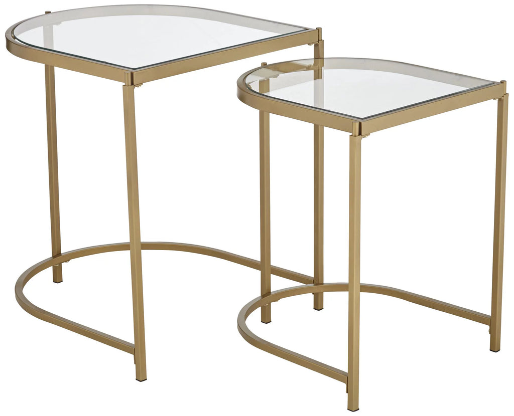 Modern Metal Nesting Tables Set of 2 Gold Clear Tempered Glass T8380