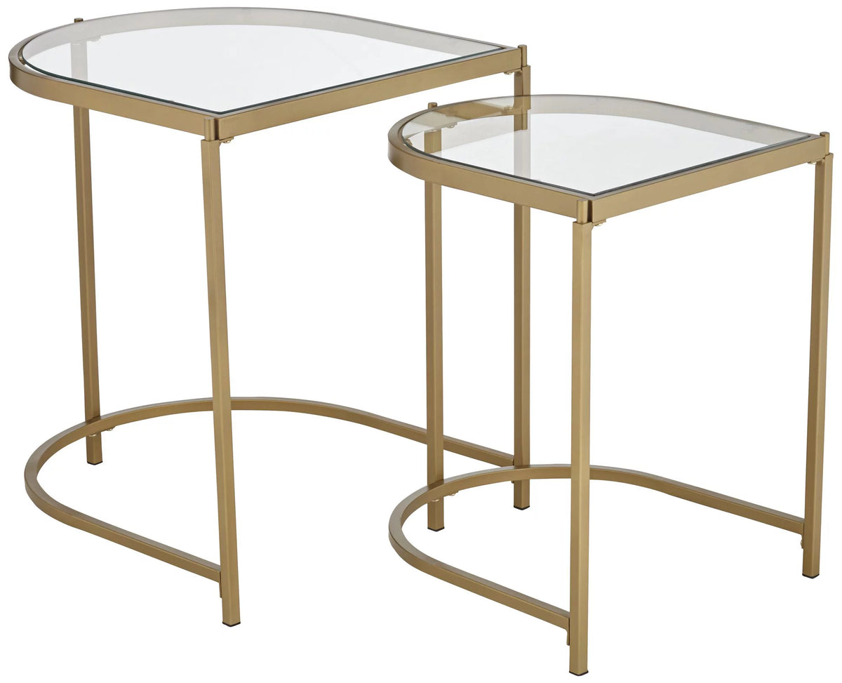 Modern Metal Nesting Tables Set of 2 Gold Clear Tempered Glass T8380