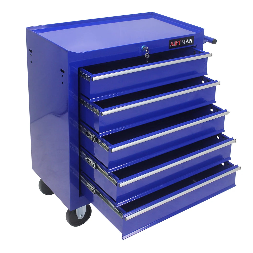 Rolling Tool Chest with 8 Drawers, Red Lockable Storage Cabinet O374
