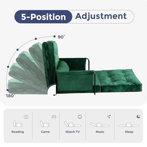 Green Velvet Convertible Floor Sofa Bed with 2 Pillows M5366
