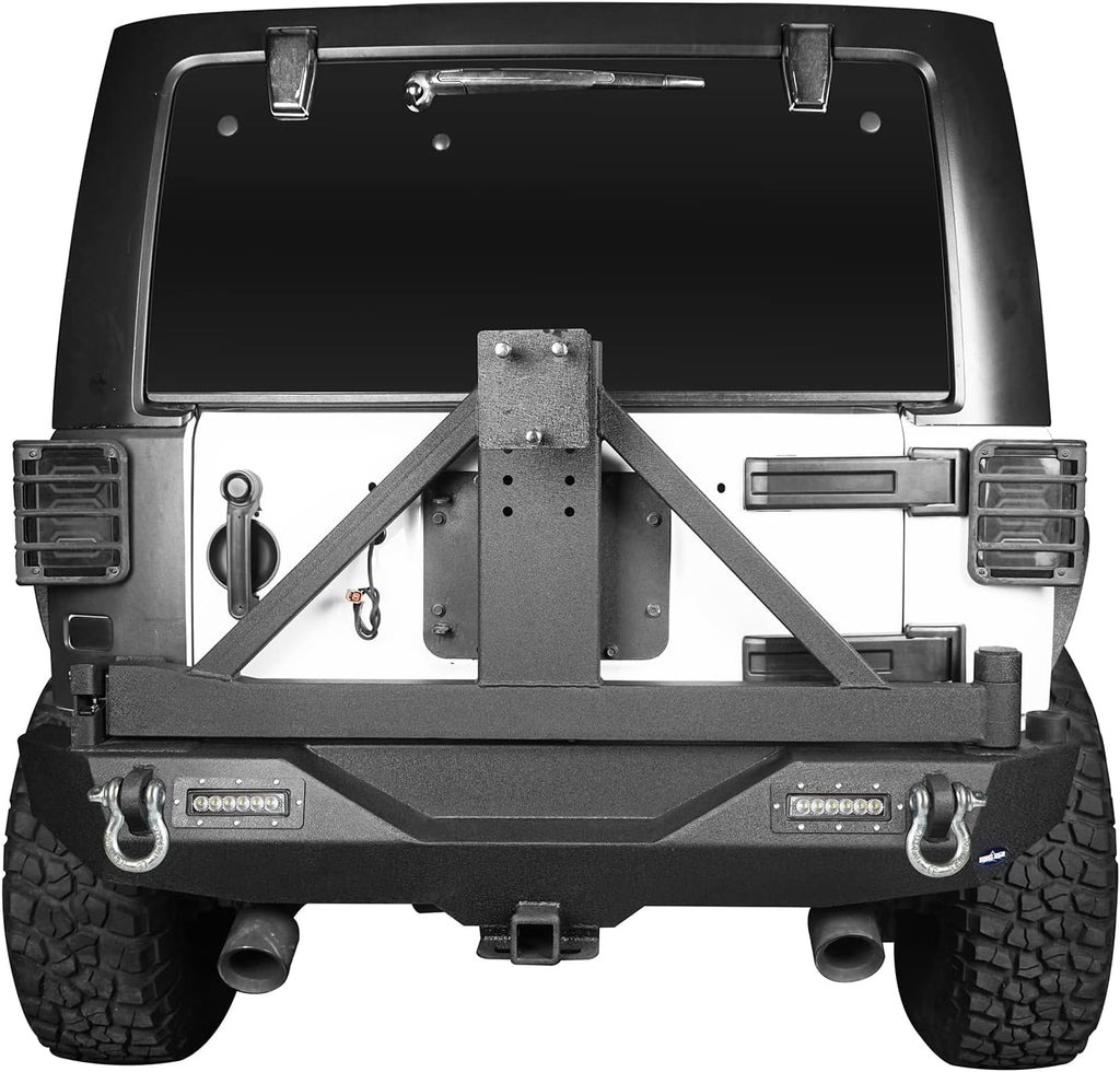 Rear Bumper with Spare Tire Carrier & Receiver Hitch & 2x LED Floodlights O1996