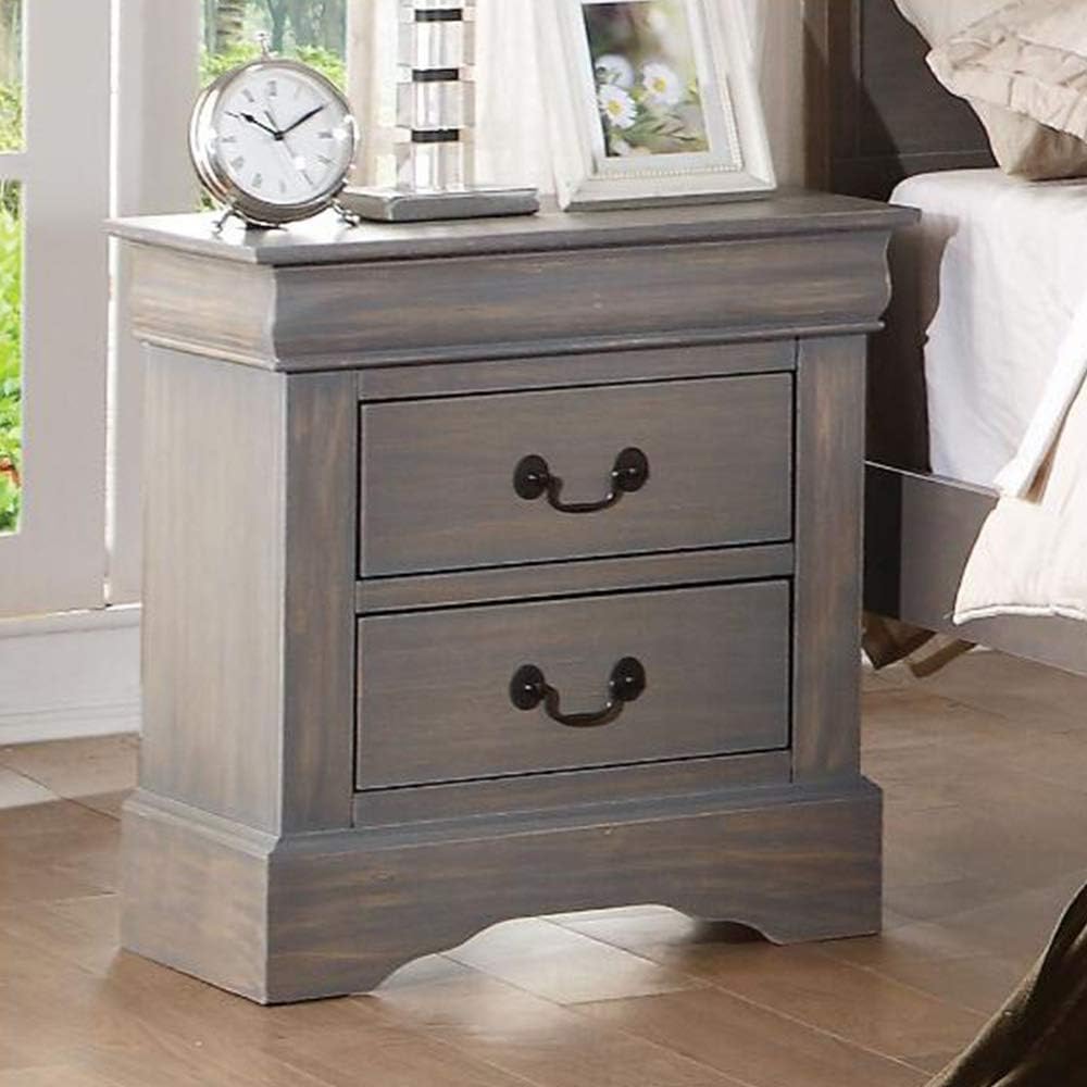 2 Drawer Gray Wooden Nightstand H44075