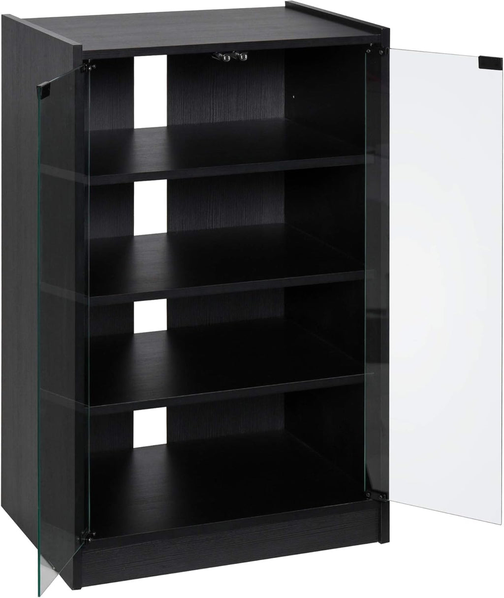 Black 5-Tier Media Stand Cabinet with Tempered Glass Doors A38033