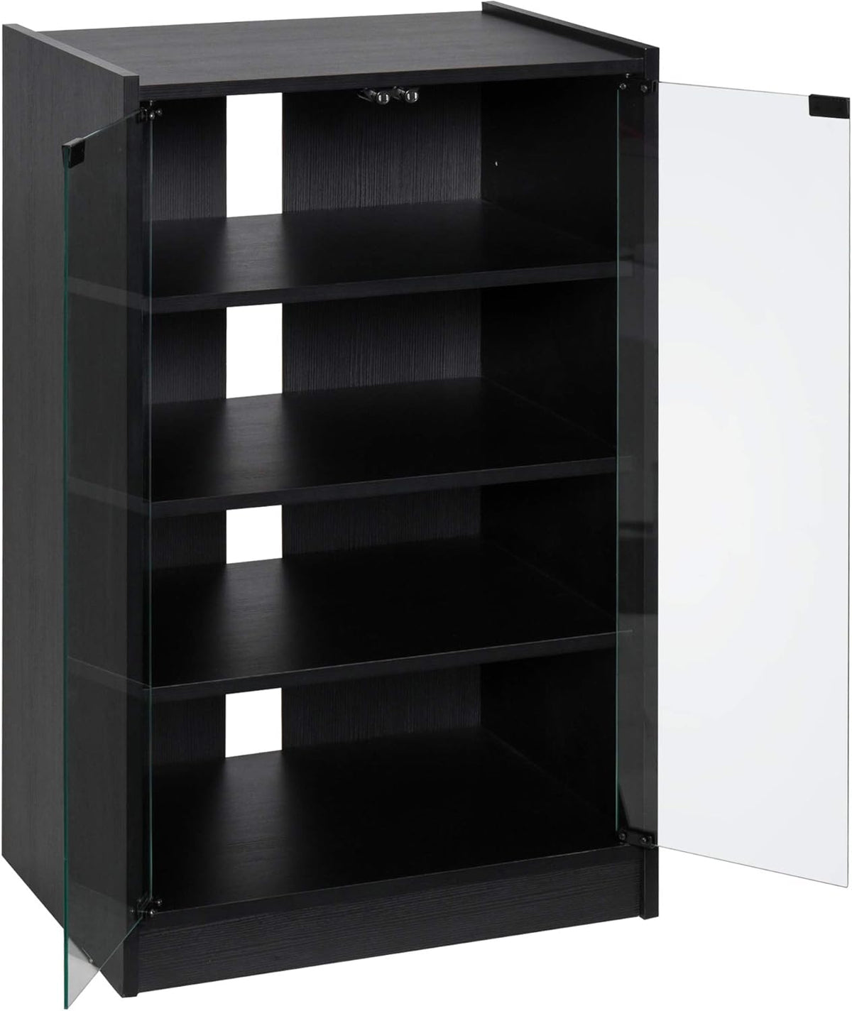 Black 5-Tier Media Stand Cabinet with Tempered Glass Doors A38033
