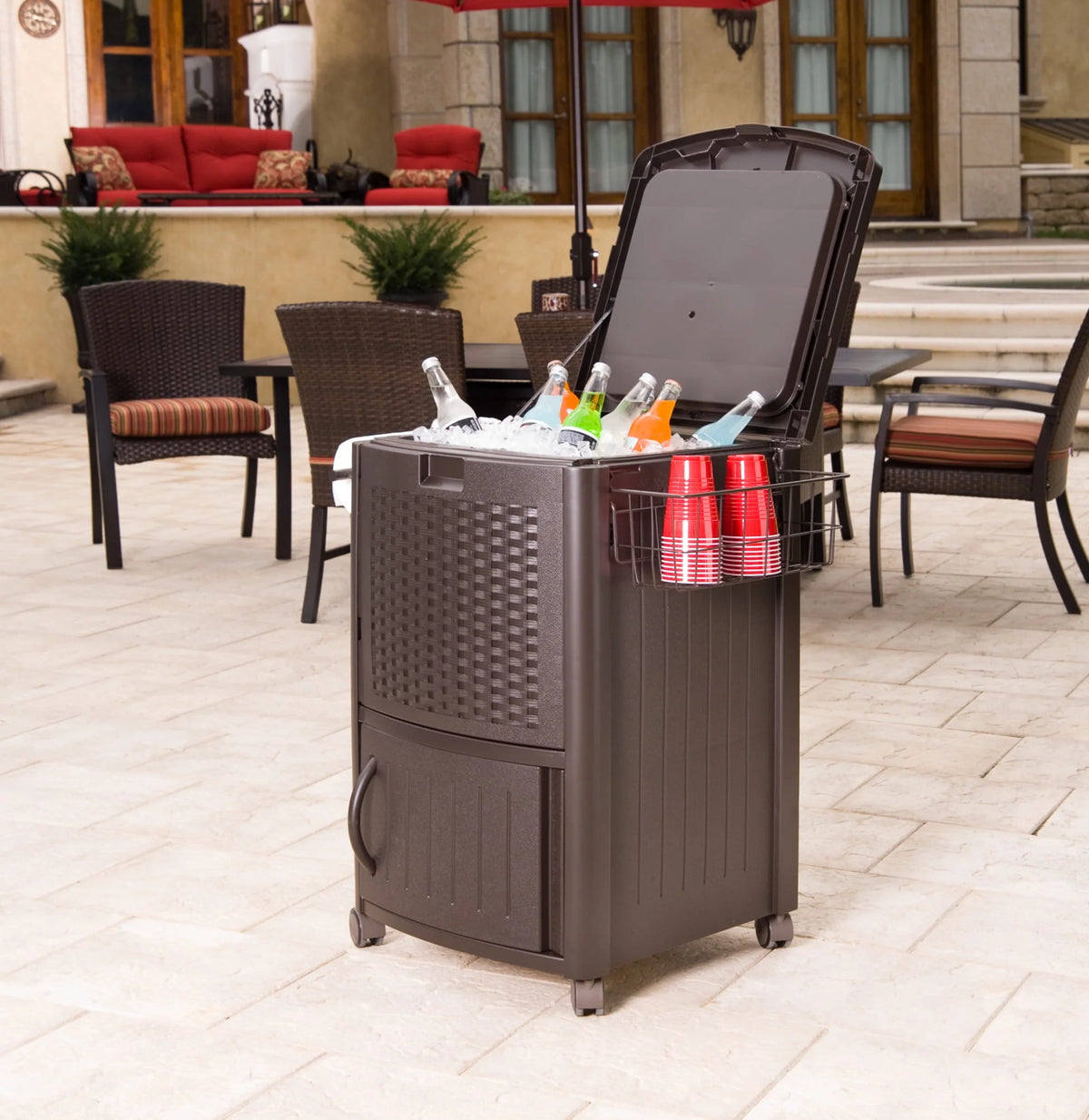 77 Quart Resin Wicker Patio Cooler with Cabinet K4830
