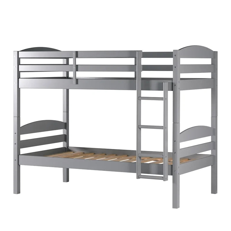 Gray Solid Wood Twin-over-Twin Bunk Bed Frame I656217