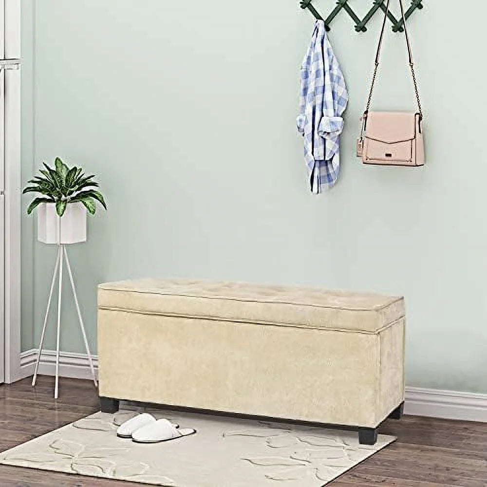 Rectangular Upholstered Ottoman Bench with Wooden Legs X5708