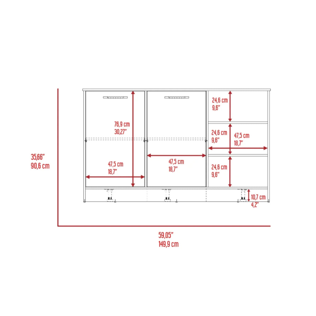 White Dark Brown Kitchen Island with Two Cabinets and Three Open Shelves H42784
