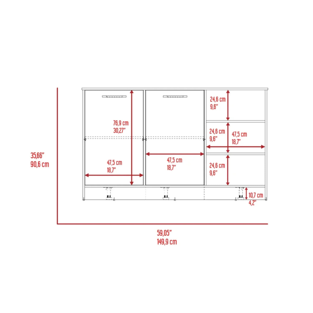 White Dark Brown Kitchen Island with Two Cabinets and Three Open Shelves H42784