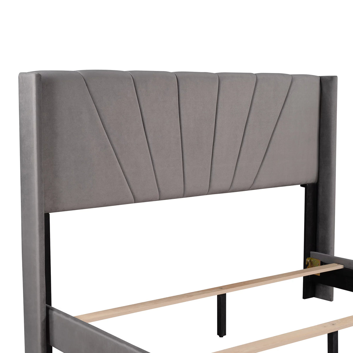 Queen Velvet Upholstered Platform Bed Frame with Headboard T1754