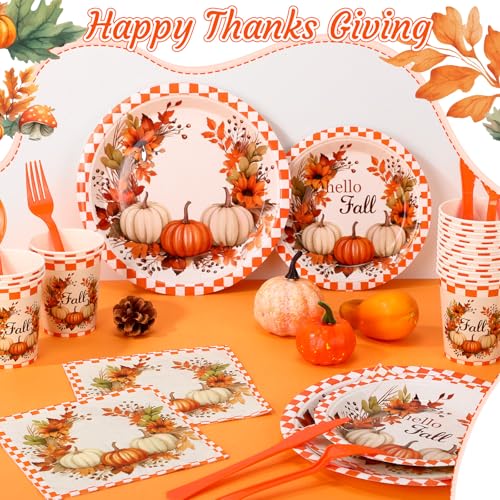 350 Pcs Fall Paper Plates Napkins Cups Disposable Tableware Set M66209