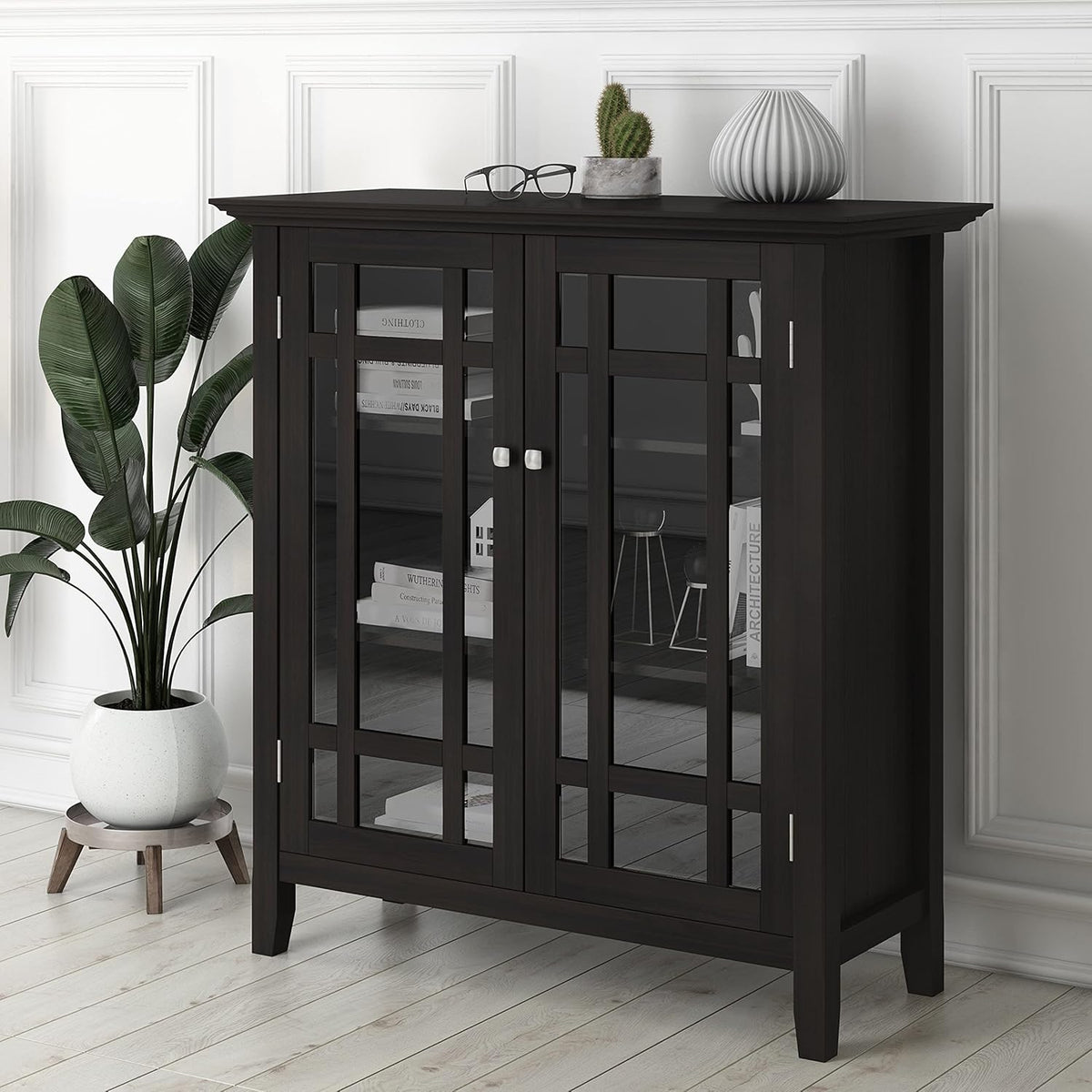 39 inch Rustic Medium Storage Cabinet with 2 Tempered Glass Doors K28157