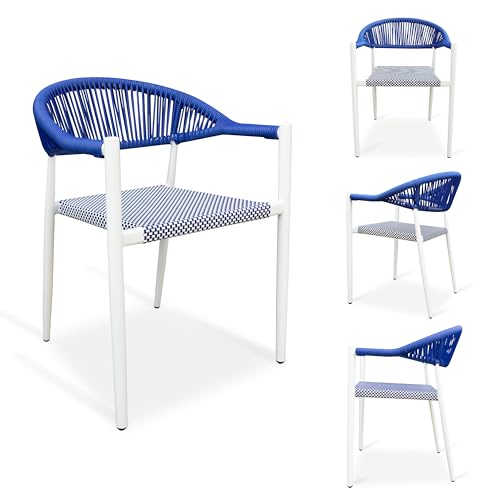 Black 4 Pcs Stackable Aluminum Rattan Patio Dining Chairs with Arms P48209