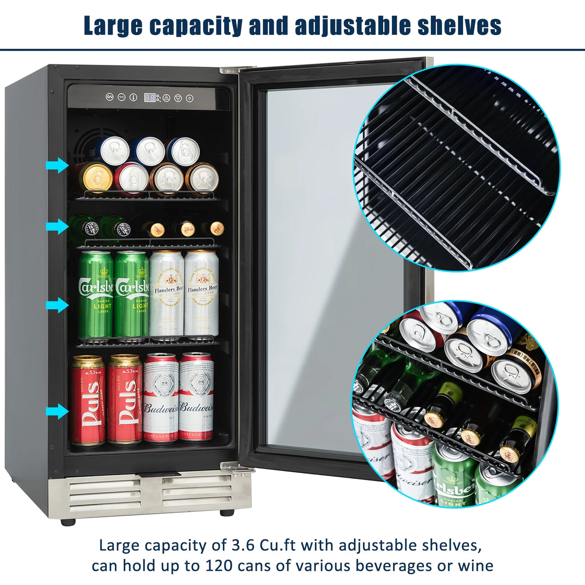 15" Mini Beverage Refrigerator/Wine Cabinet, 120 Cans V77956