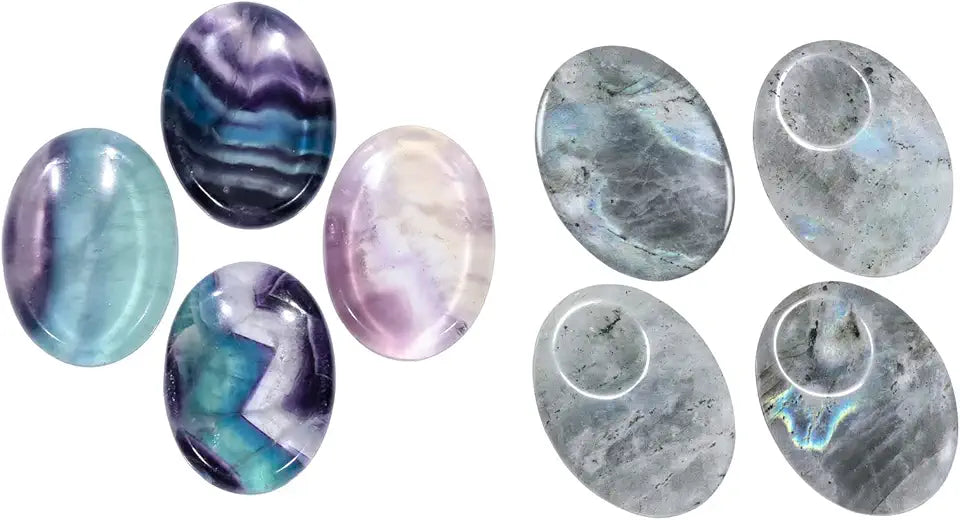 Pack of 2 Fluorite & Labradorite Crystals Oval Shaped Thumb Worry Stones Set of 4 O2194