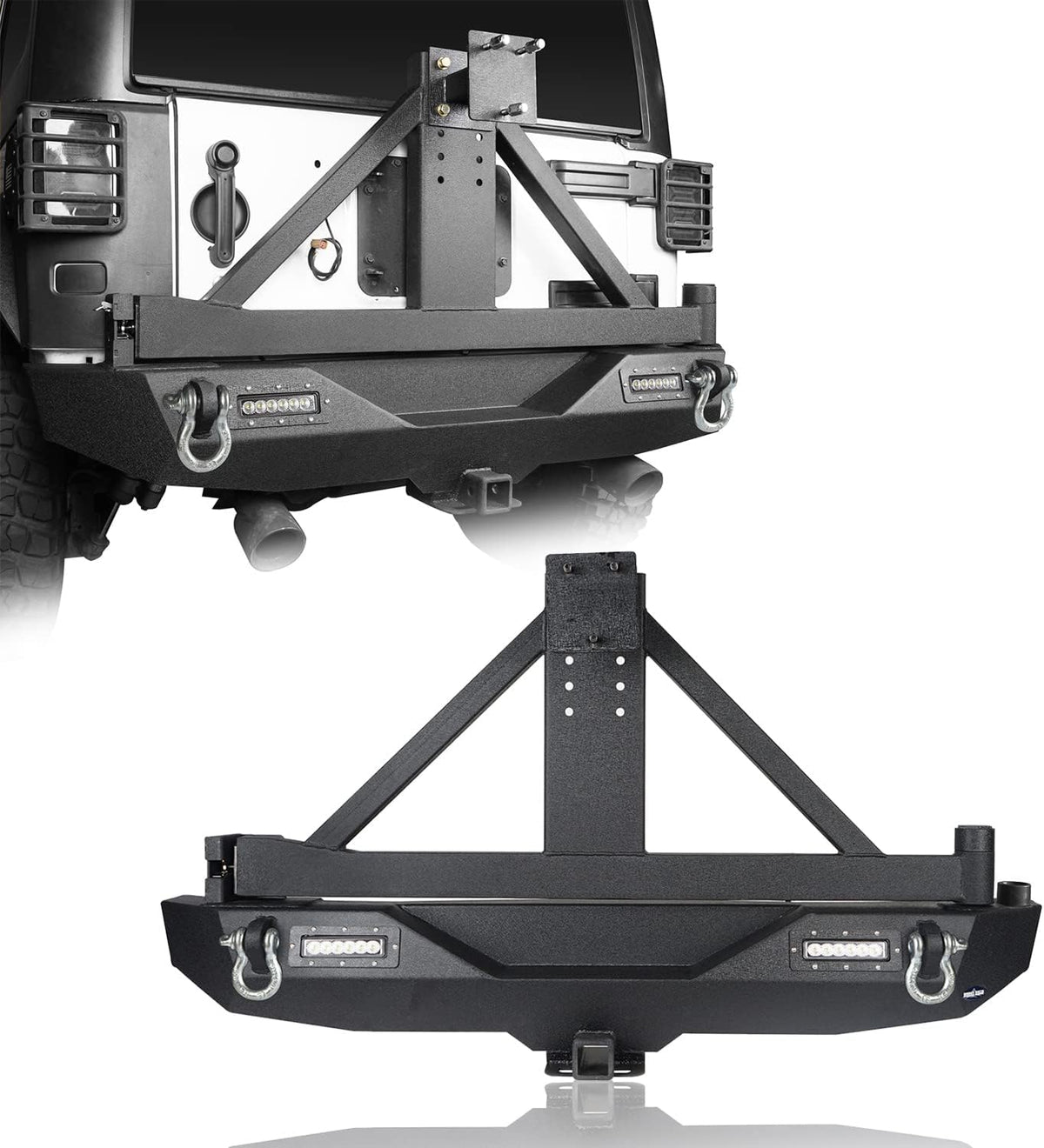 Rear Bumper with Spare Tire Carrier & Receiver Hitch & 2x LED Floodlights O1996