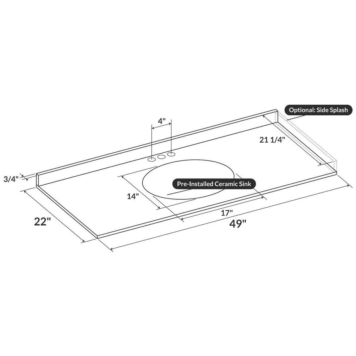 Blue 49W 22D Single Vanity Top with Backsplash O2167