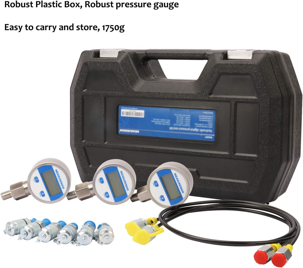 Excavator Hydraulic Digital Pressure Test Coupling Kit, 6 Couplings, 3 Gauges, 2 Hoses K112329