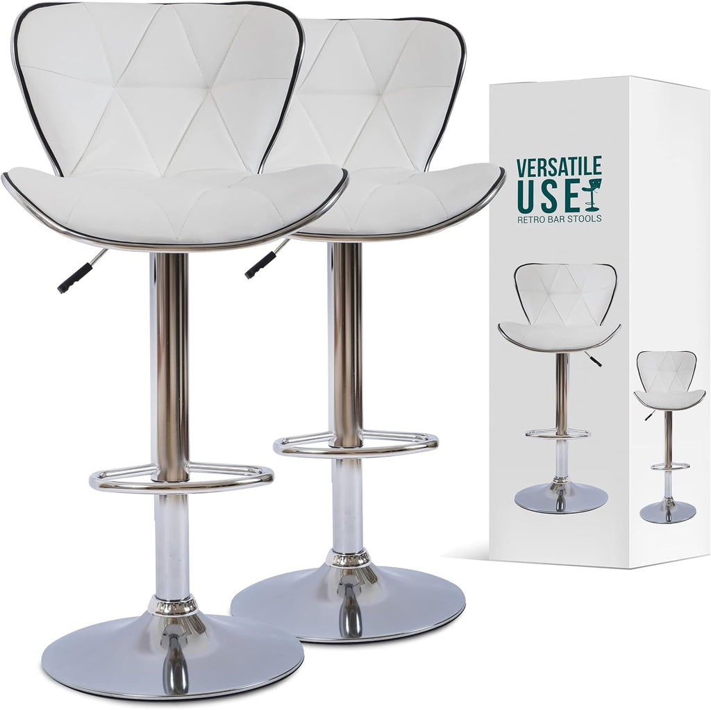 Adjustable White Bar Stools Set of 2 M3949