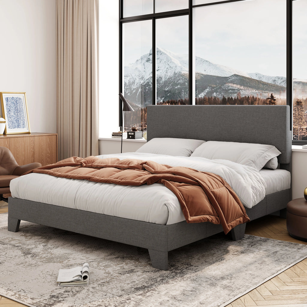 Queen Size Platform Bed with Adjustable Leather Headboard M579196