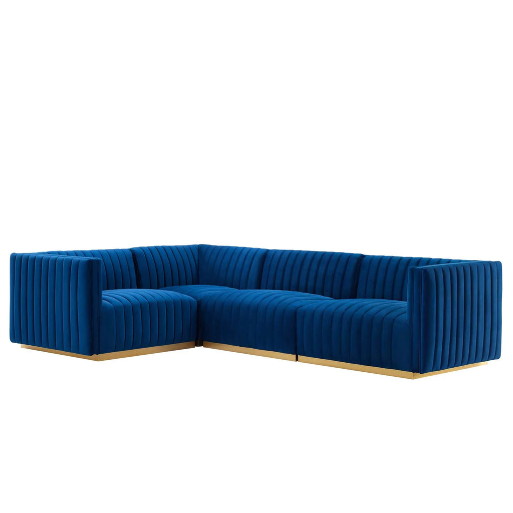 Gold Navy Velvet 4-Piece Sectional L14725