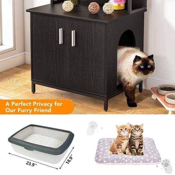 Black Litter Box Enclosure with Shelves and Doors J95820