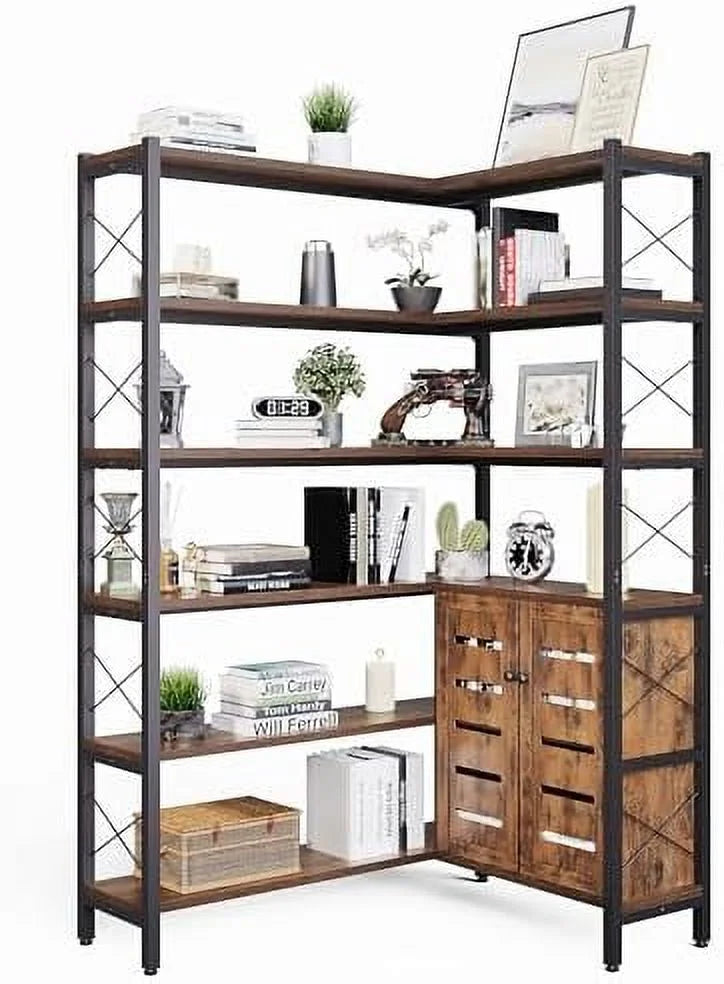 Corner Bookshelves 6 Tiers Metal Frame V114