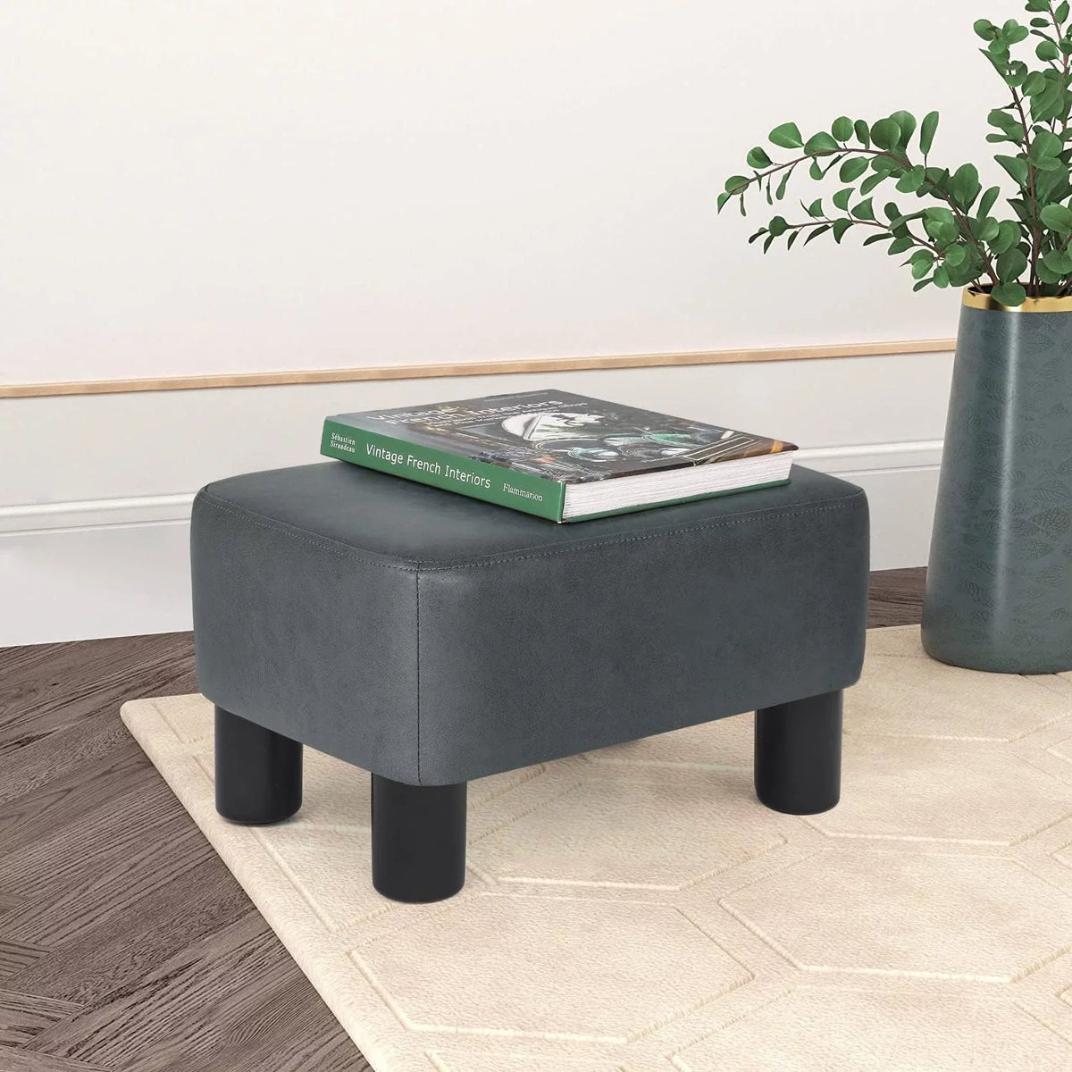 Fabric Rectangular Ottoman Footstool Dark Gray H901