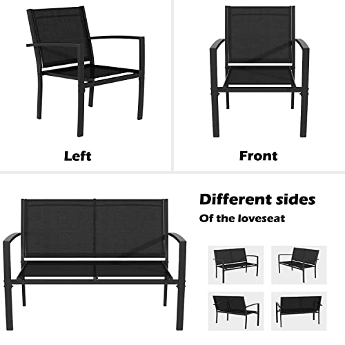 4 Pieces Patio Furniture Set with Glass Coffee Table, Black N521