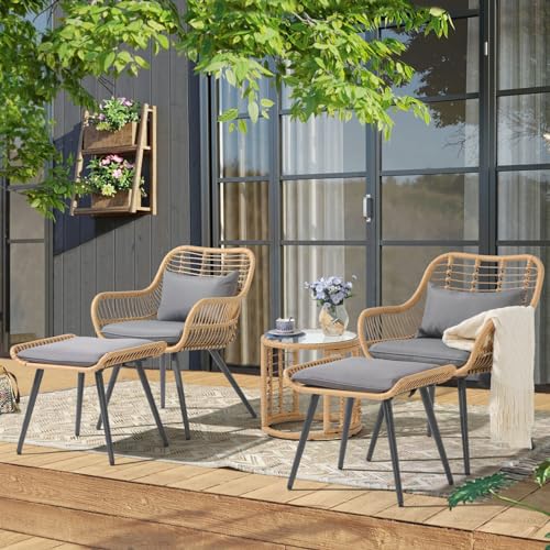 3 Piece Wicker Patio Bistro Set with Glass Top Table H85402