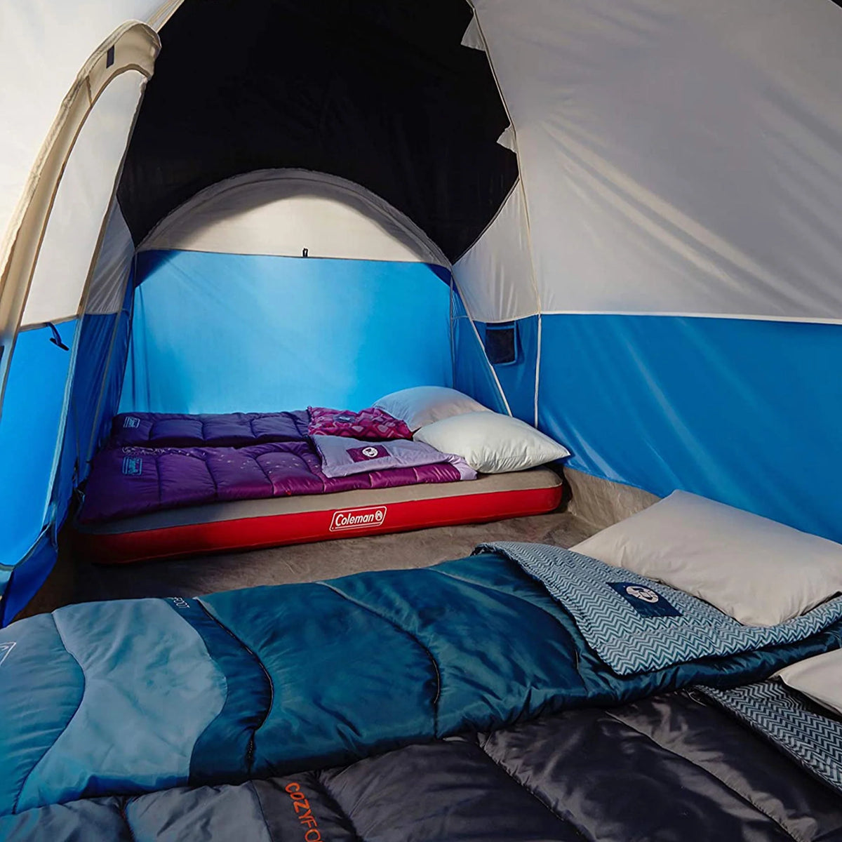 8 Person Cabin Camping Tent with Hinged Door, Blue X714