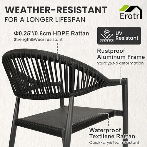 Black 4 Pcs Stackable Aluminum Rattan Patio Dining Chairs with Arms P48209