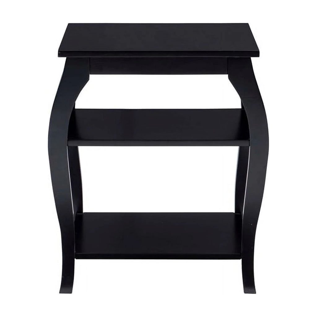 Black Wood Side Table with 2 Shelves S16119