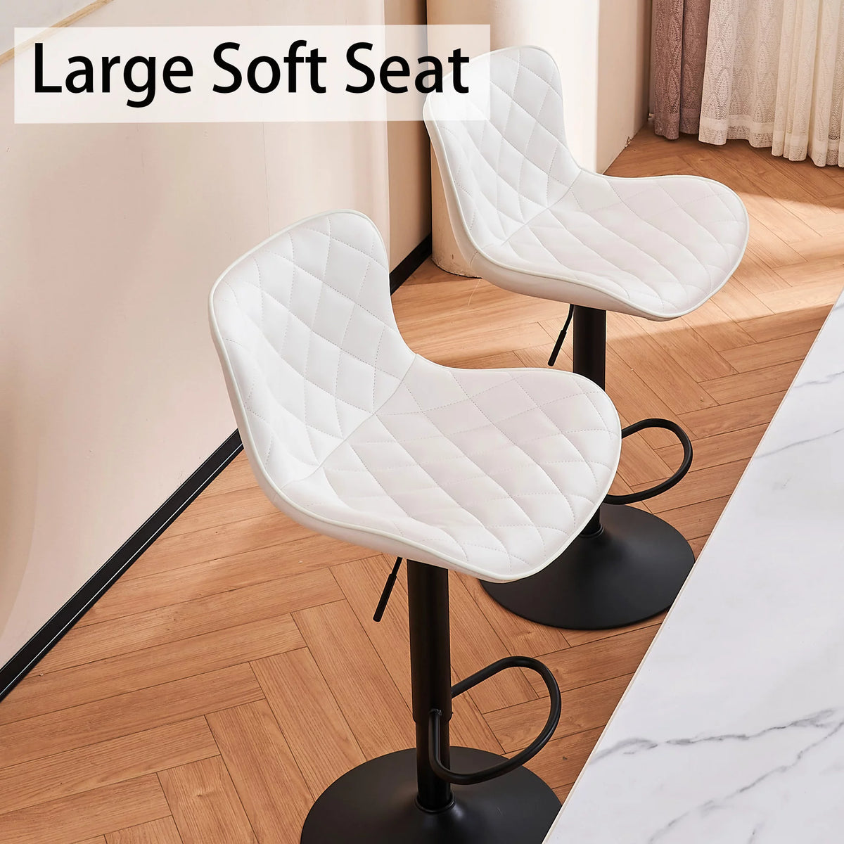 Adjustable White PU Leather Bar Stools Set of 2 F6051