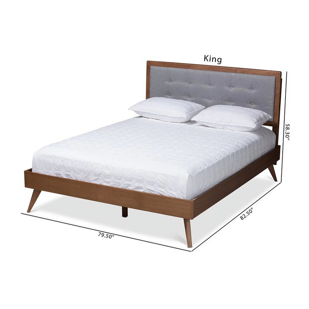 Mid-Century Wood and Fabric King Platform Bed C7339