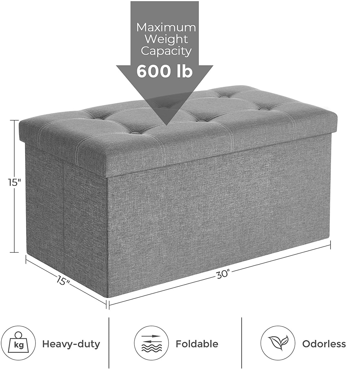 Light Gray Folding Storage Ottoman T91815