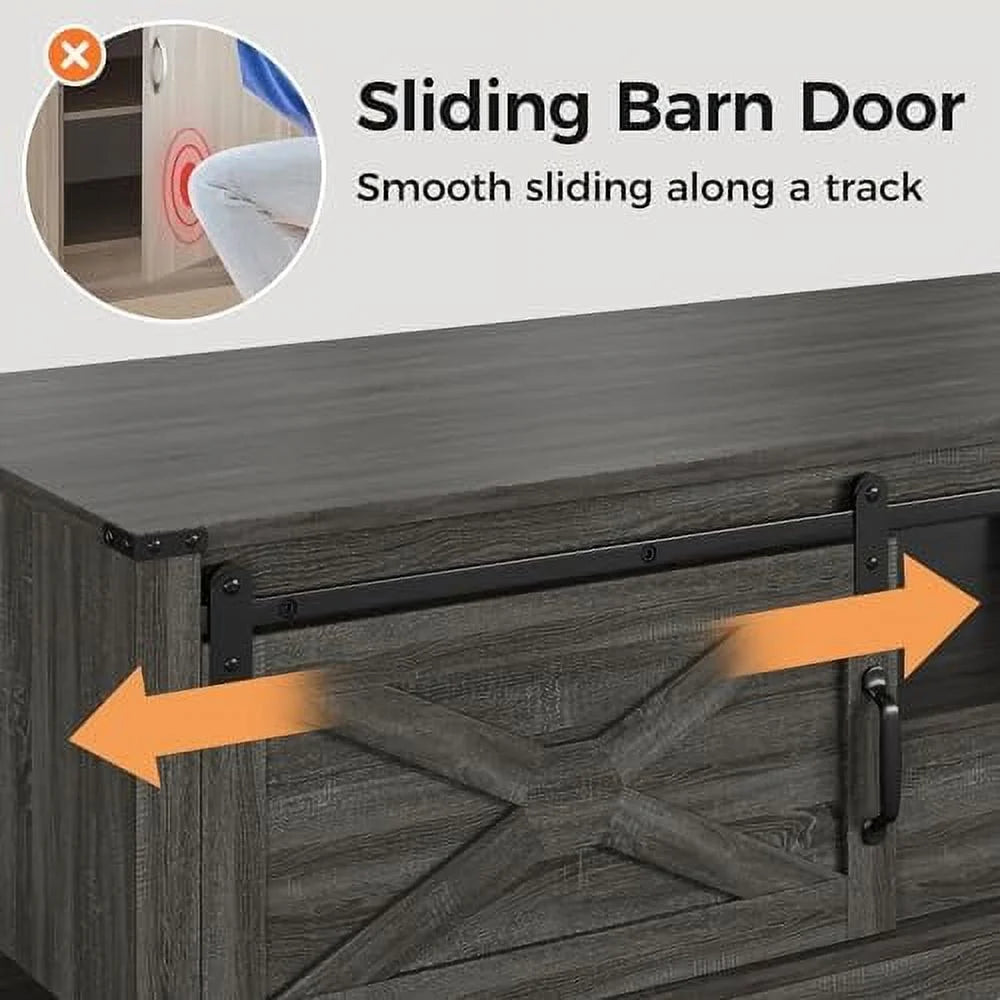 Dark Grey 48'' Rustic Coffee Table with Sliding Barn Door S7289