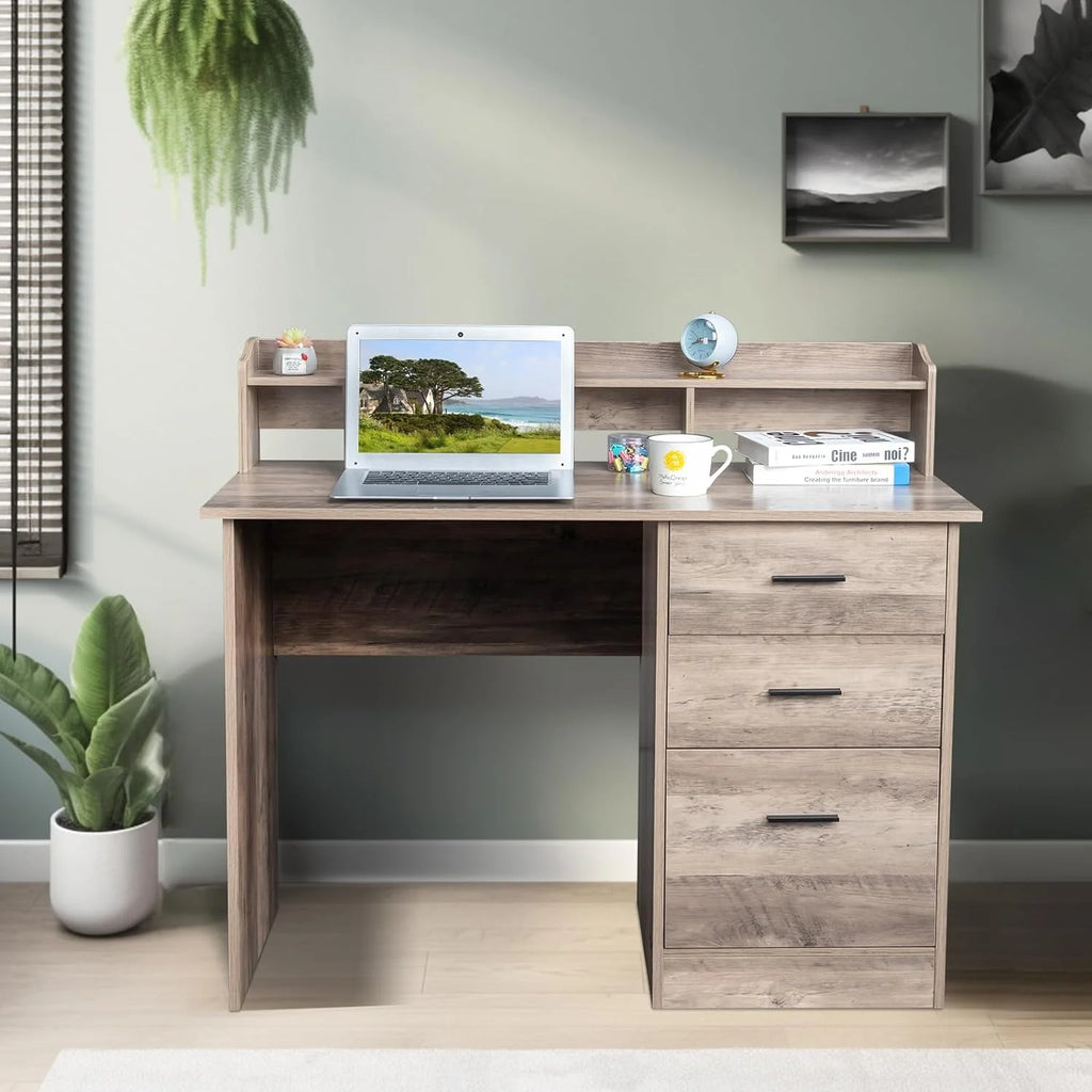 Computer Desk with Drawers & Cabinet Wood Y451396