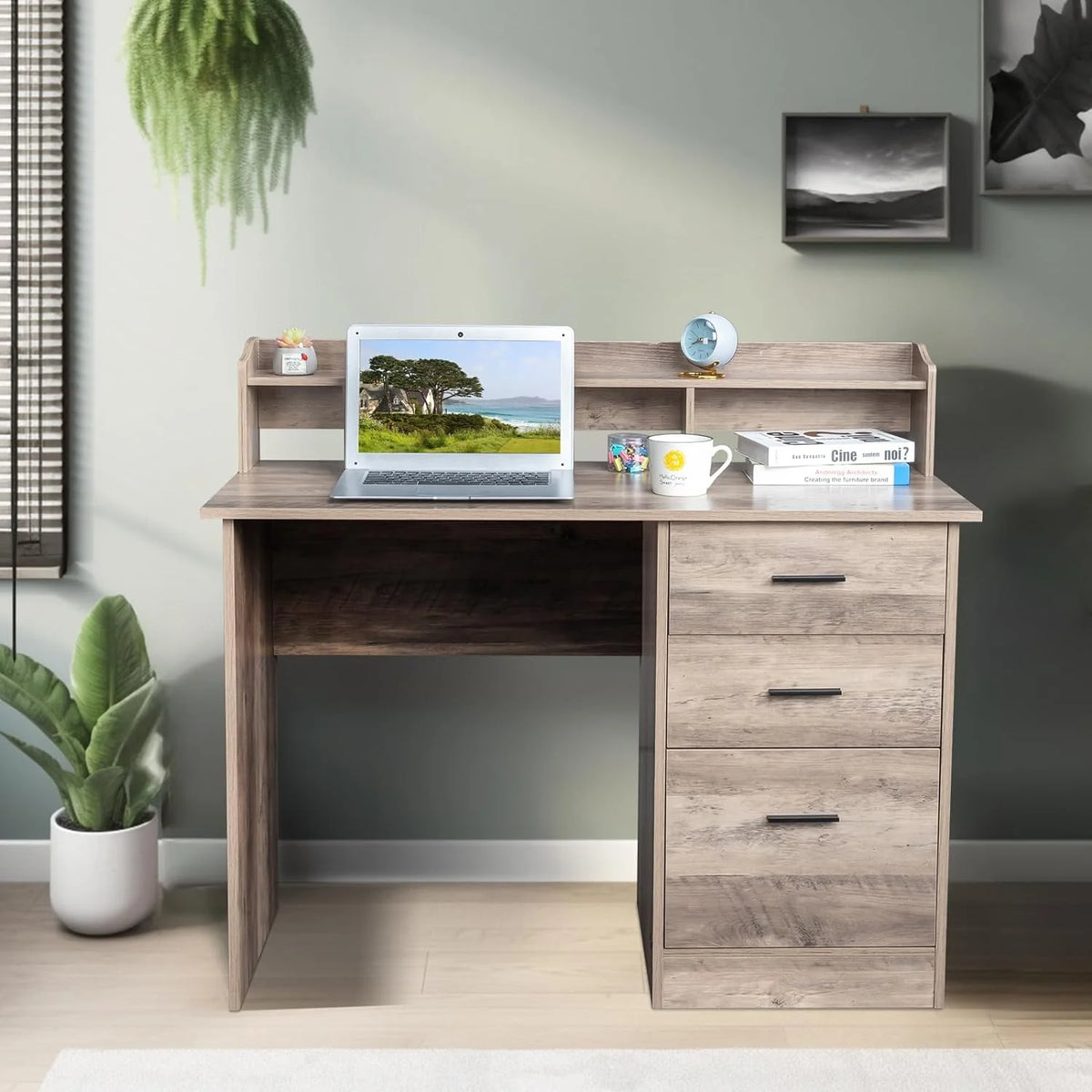 Computer Desk with Drawers & Cabinet Wood Y451396