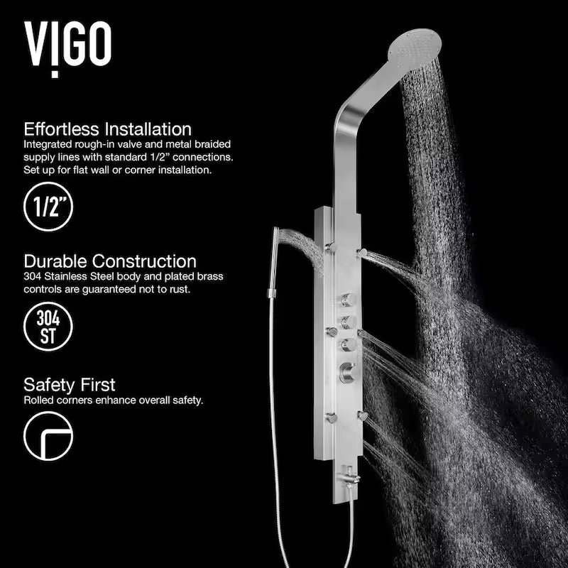 6-Jet Shower Panel System with Rainhead and Hand Shower Wand in Stainless Steel U596