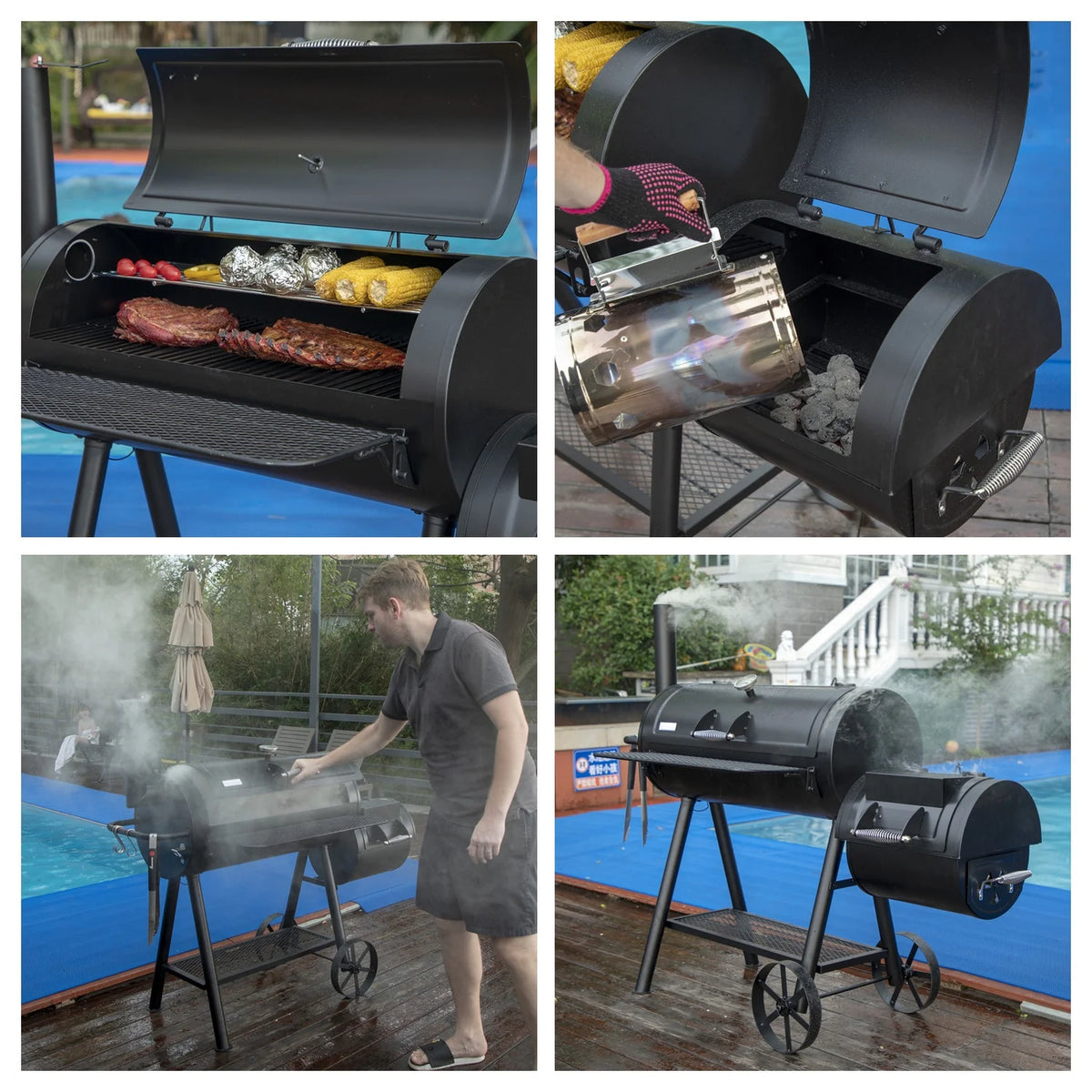 Charcoal Grill with Offset Smoker Black T294059