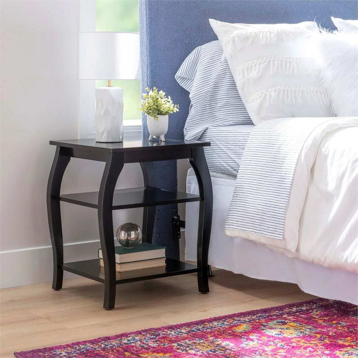 Black Wood Side Table with 2 Shelves S16119