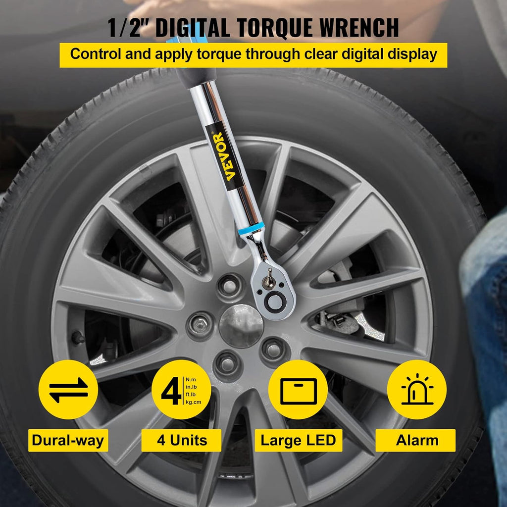 1/2 Drive Digital Torque Wrench 5-99.5 ft-lbs with Socket Set & Case I696233