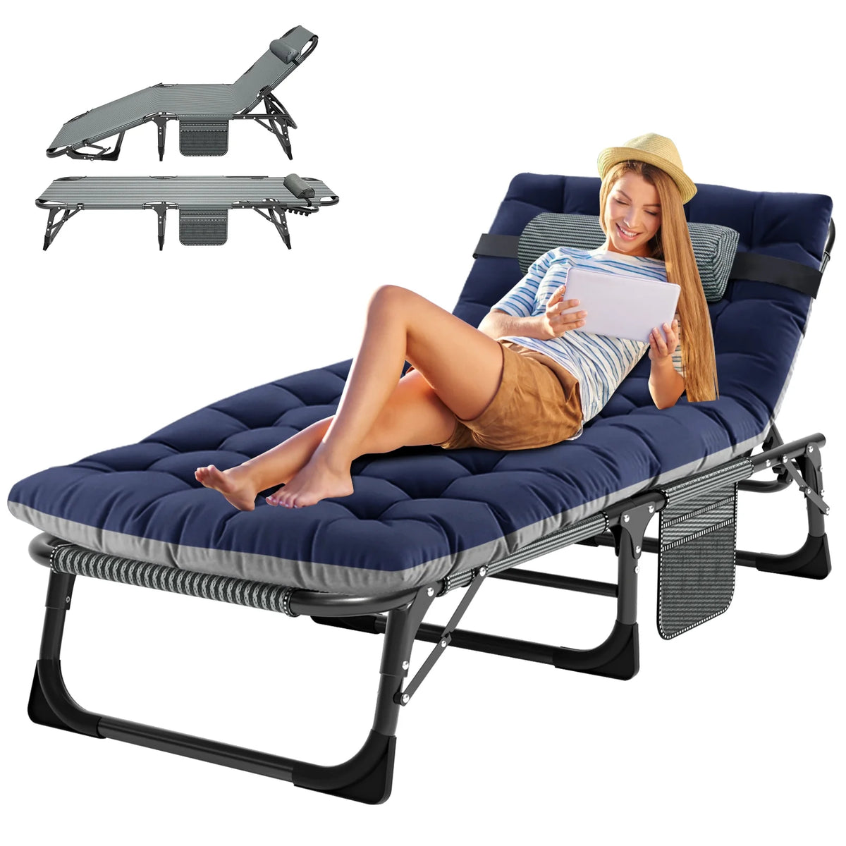 Folding Camping Cot with Mattress and Pillow Y578